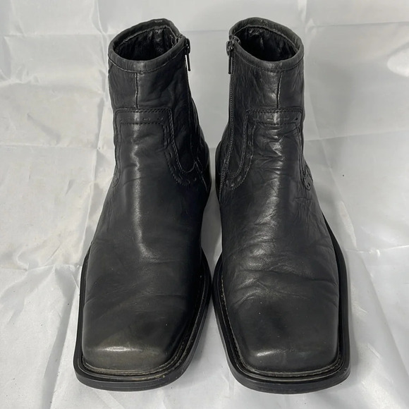 VINTAGE Spring Mens Biliotto Black Square Toe Western Ankle Boots Side Zip 43 - Picture 5 of 12